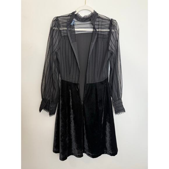 Black Velvet Mesh High Neck Dress | City Girl Goth Evening Vibes - Picture 11 of 13